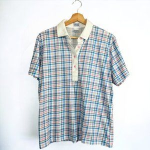 Vintage Leon Levin Short Sleeve Blue Plaid Colorblock Polo Golf Shirt Large